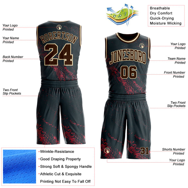 Custom Black Brown Pink-Cream Vintage Geometric Dot Round Neck Sublimation Basketball Uniform Jersey
