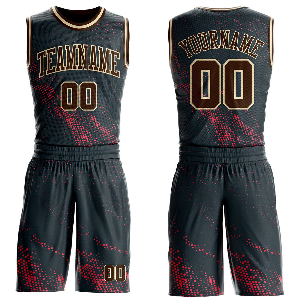 Custom Black Brown Pink-Cream Vintage Geometric Dot Round Neck Sublimation Basketball Uniform Jersey
