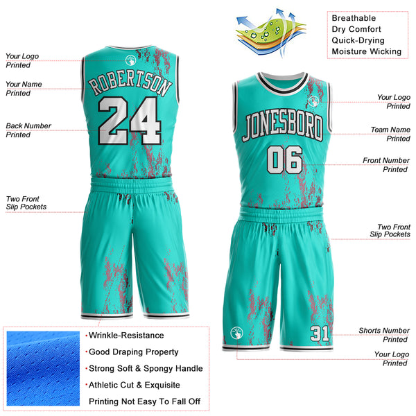 Custom Green White Pink-Black Vintage Paint Splatter Round Neck Sublimation Basketball Uniform Jersey