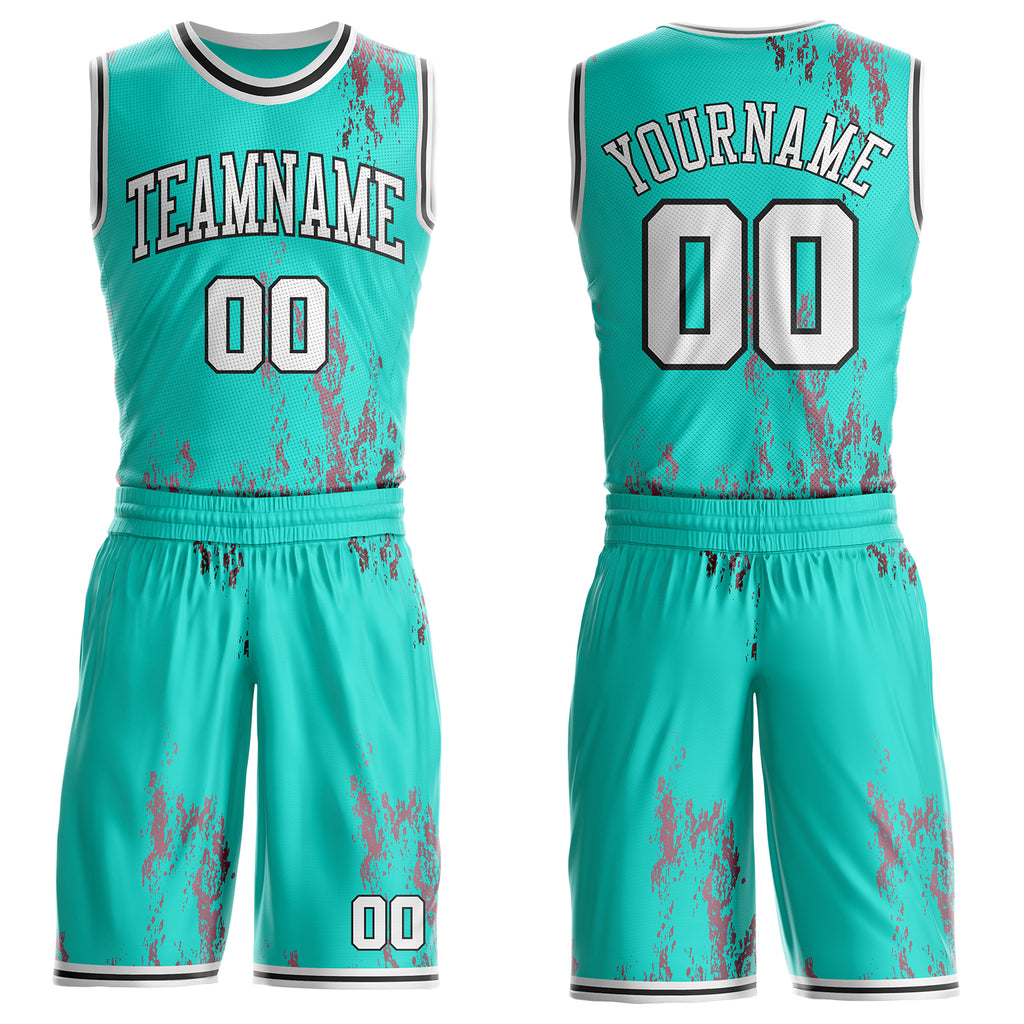 Custom Green White Pink-Black Vintage Paint Splatter Round Neck Sublimation Basketball Uniform Jersey