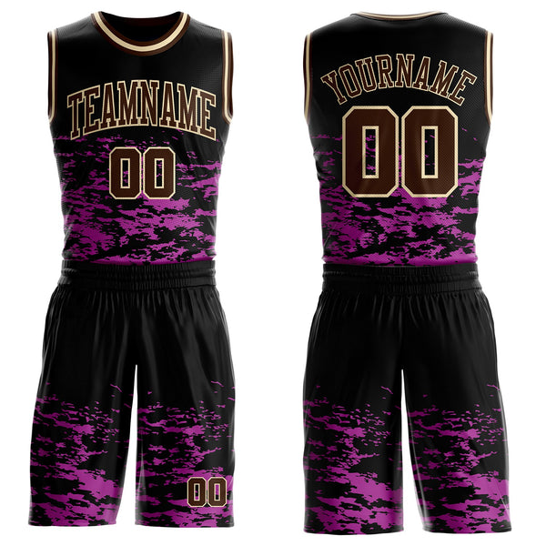 Custom Black Medium Purple Brown-Cream Grunge Fragment Round Neck Sublimation Basketball Uniform Jersey