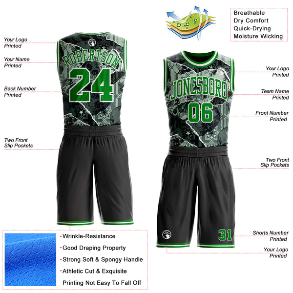 Custom Black Grass Green-White Gothic Skulls Round Neck Sublimation Basketball Uniform Jersey