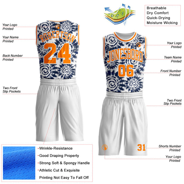 Custom Tie Dye Bay Orange-White Swirl Round Neck Sublimation Basketball Uniform Jersey