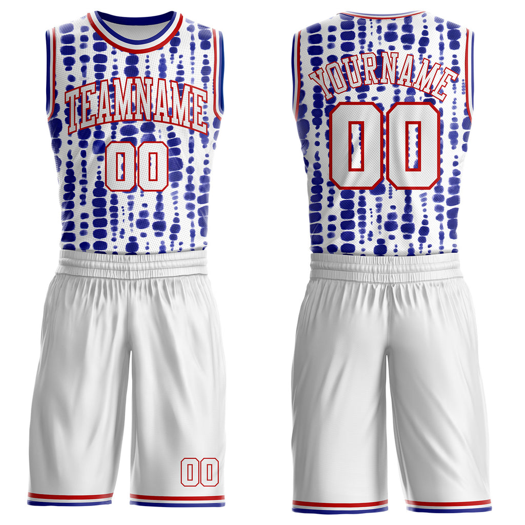 Custom Tie Dye White Red-Blue Stripe Round Neck Sublimation Basketball Uniform Jersey