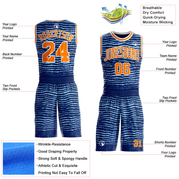 Custom Tie Dye Bay Orange-White Stripe Round Neck Sublimation Basketball Uniform Jersey