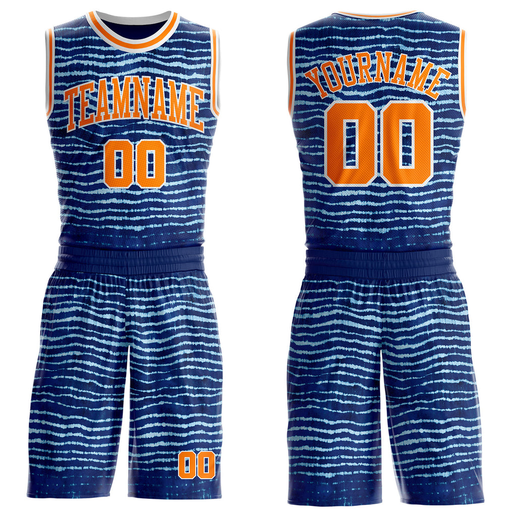 Custom Tie Dye Bay Orange-White Stripe Round Neck Sublimation Basketball Uniform Jersey