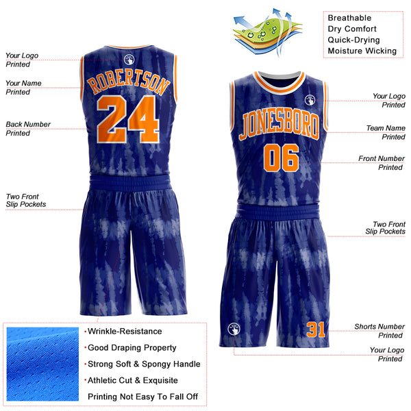 Custom Tie Dye Bay Orange-White Stripe Round Neck Sublimation Basketball Uniform Jersey