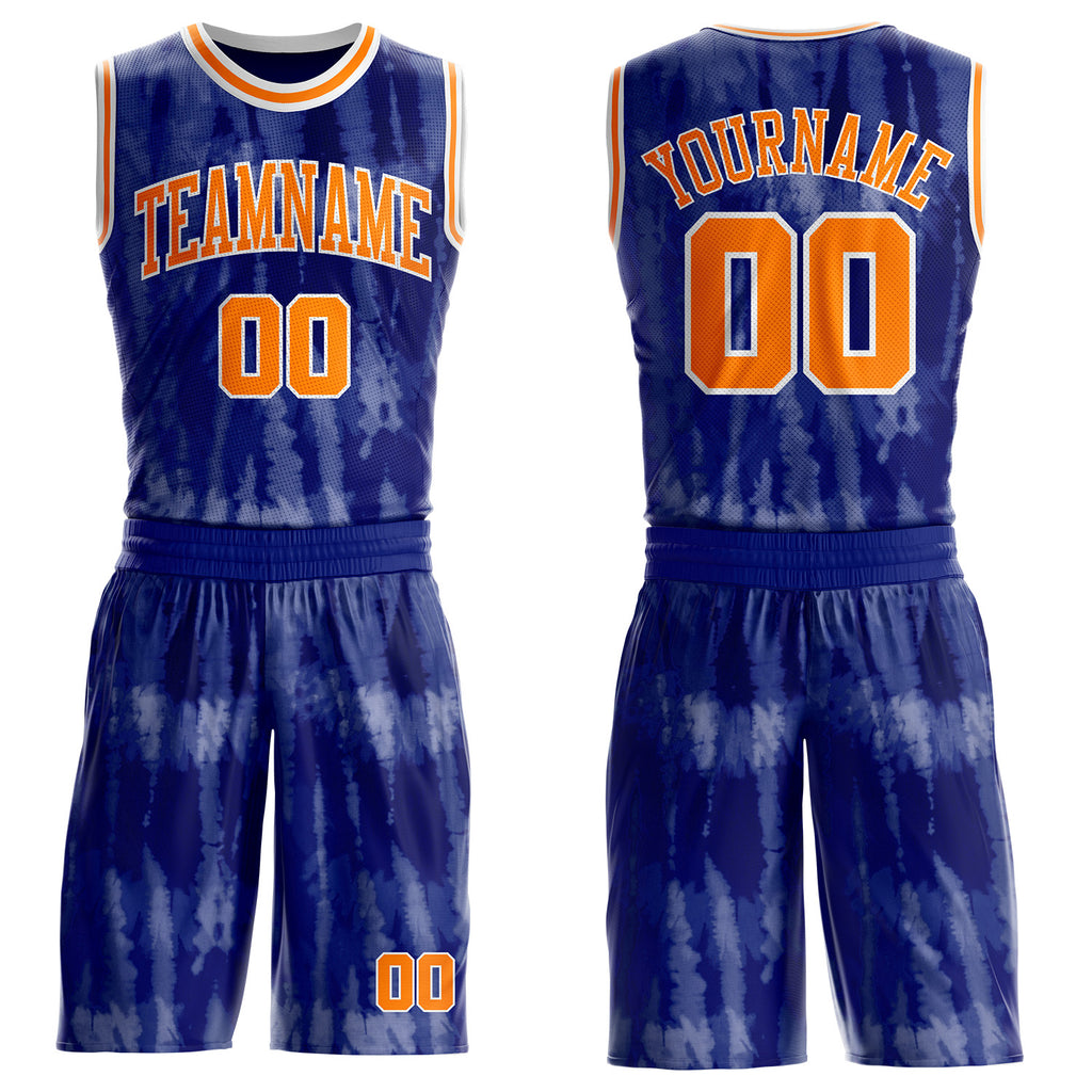 Custom Tie Dye Bay Orange-White Stripe Round Neck Sublimation Basketball Uniform Jersey