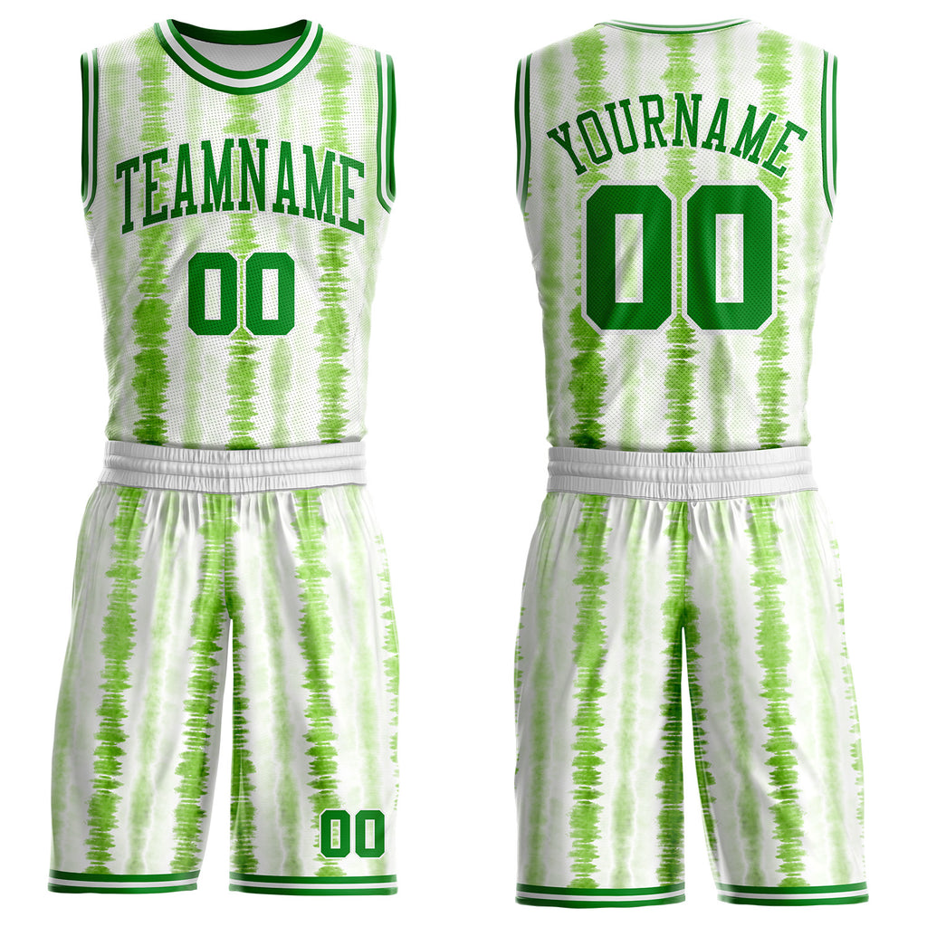 Custom Tie Dye Grass Green-White Stripe Round Neck Sublimation Basketball Uniform Jersey