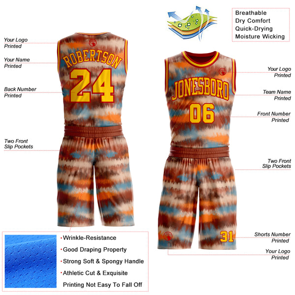 Custom Tie Dye Yellow-Red Watercolor Round Neck Sublimation Basketball Uniform Jersey