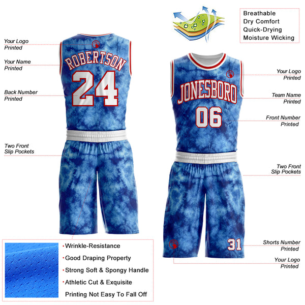 Custom Tie Dye White-Red Watercolor Round Neck Sublimation Basketball Uniform Jersey