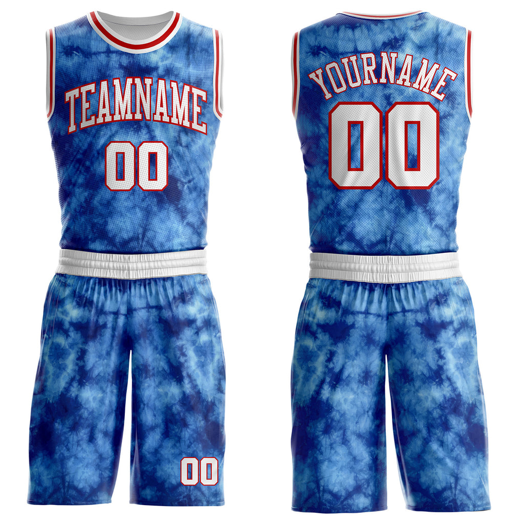 Custom Tie Dye White-Red Watercolor Round Neck Sublimation Basketball Uniform Jersey