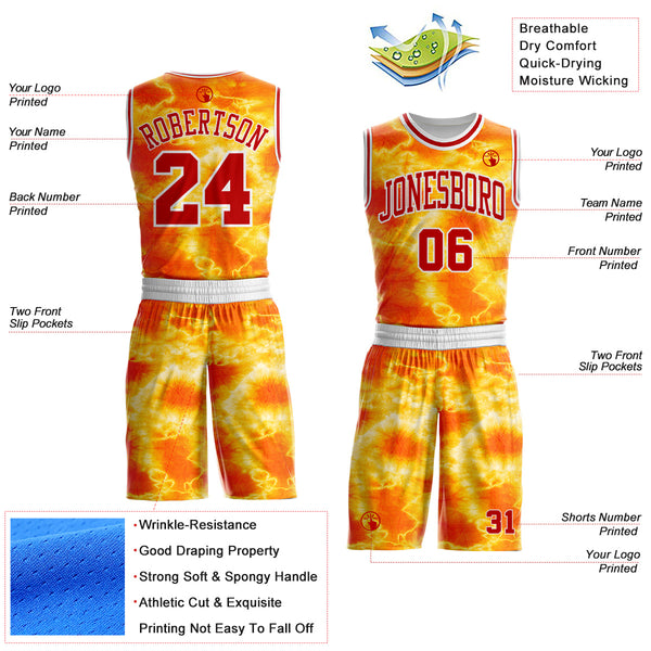 Custom Tie Dye Red-White Watercolor Round Neck Sublimation Basketball Uniform Jersey