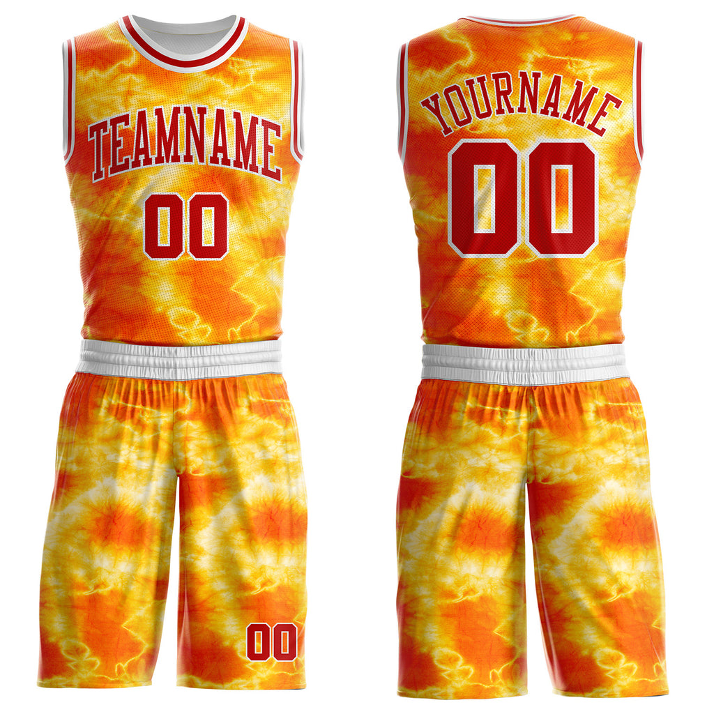 Custom Tie Dye Red-White Watercolor Round Neck Sublimation Basketball Uniform Jersey