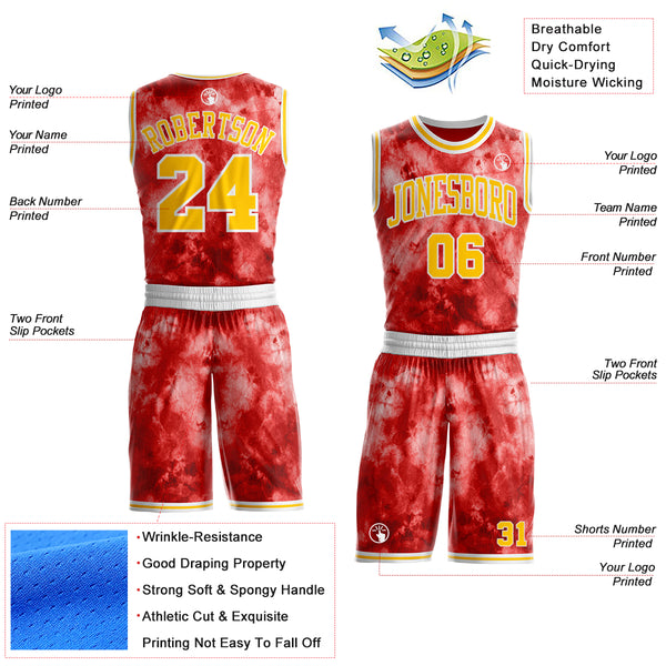 Custom Tie Dye Yellow-White Watercolor Round Neck Sublimation Basketball Uniform Jersey