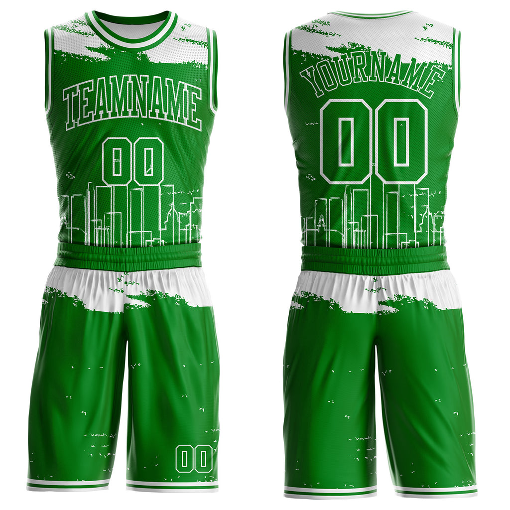 Custom Grass Green-White Boston Silhouette Round Neck Sublimation Basketball Uniform Jersey