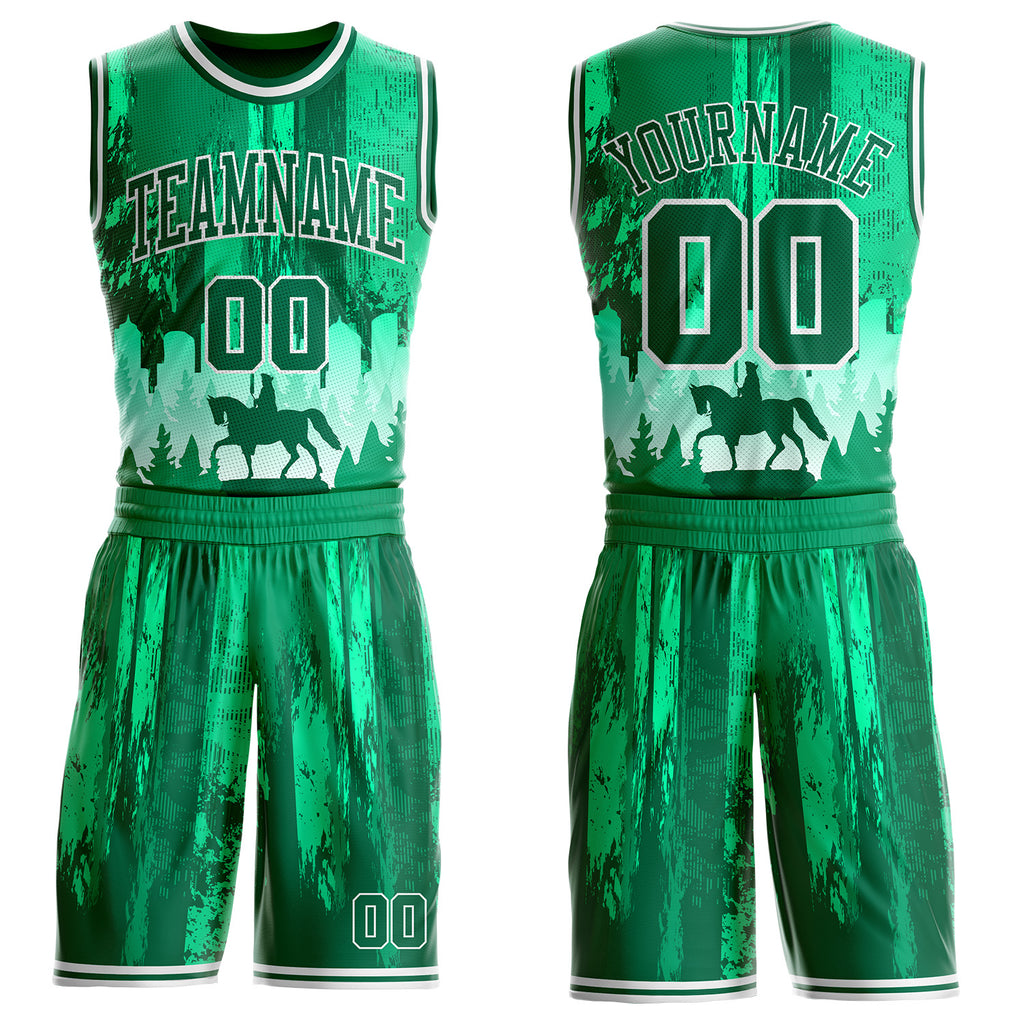 Custom Green-White Boston Cowboy Round Neck Sublimation Basketball Uniform Jersey