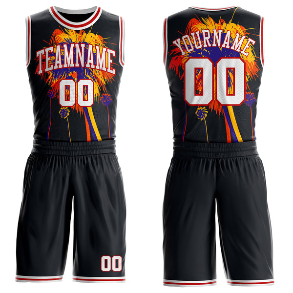 Custom Black White-Red Miami Beach Tropical Palm Tree Round Neck Sublimation Basketball Uniform Jersey
