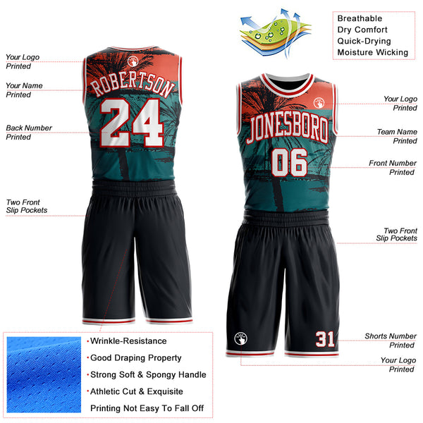 Custom Black White-Red Miami Beach Tropical Palm Tree Round Neck Sublimation Basketball Uniform Jersey