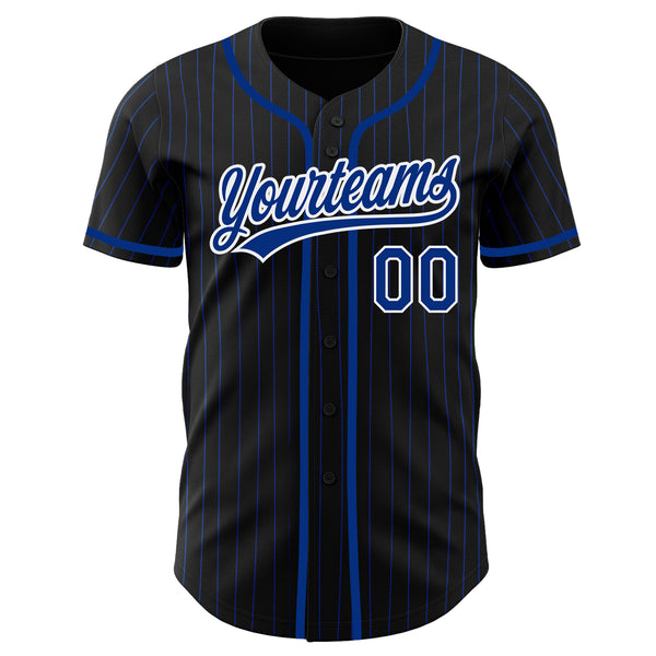 Custom Black Royal Pinstripe Royal-White Authentic Baseball Jersey