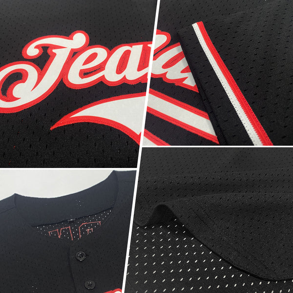 Custom Black Old Gold-Red Mesh Authentic Throwback Baseball Jersey