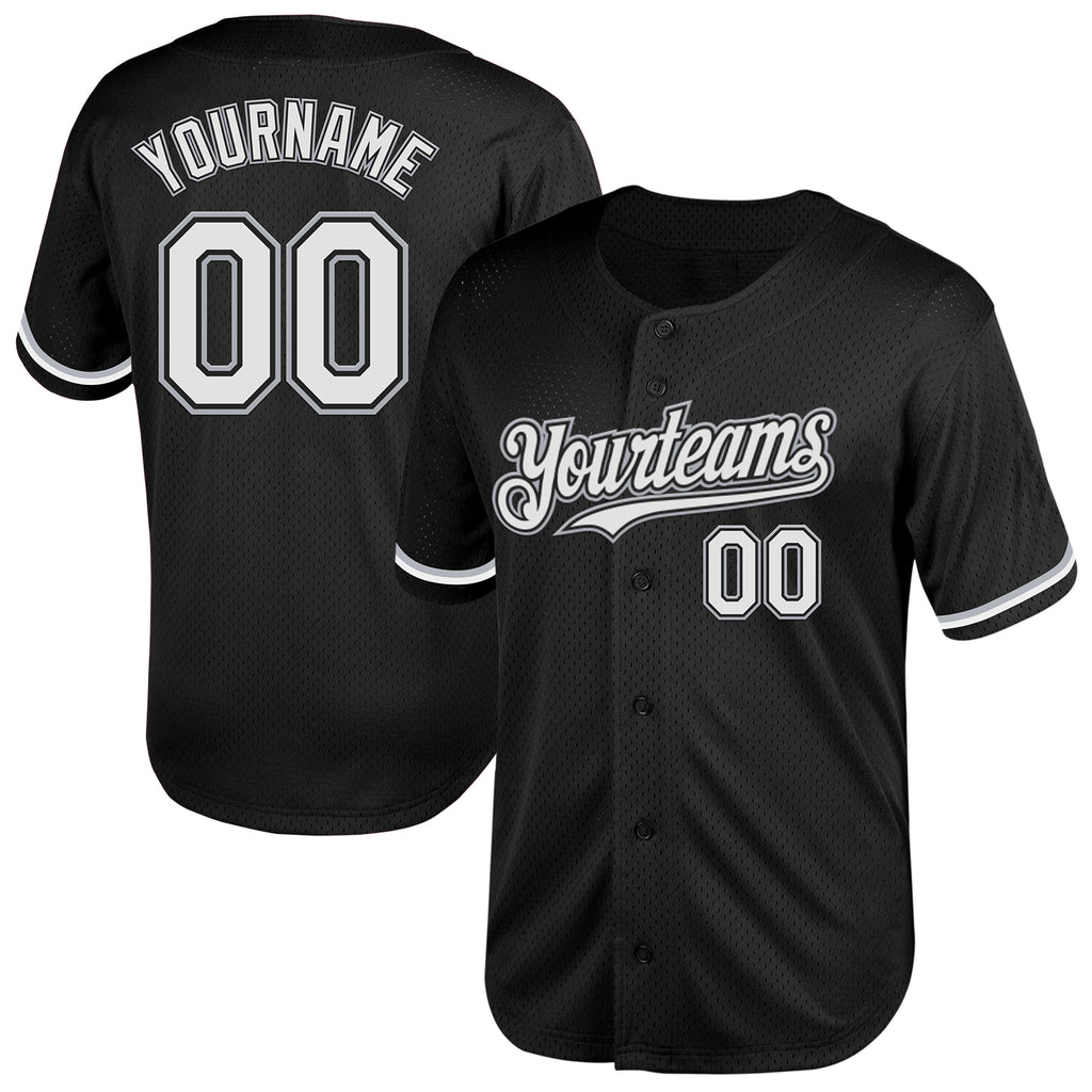 Custom Black White-Gray Mesh Authentic Throwback Baseball Jersey