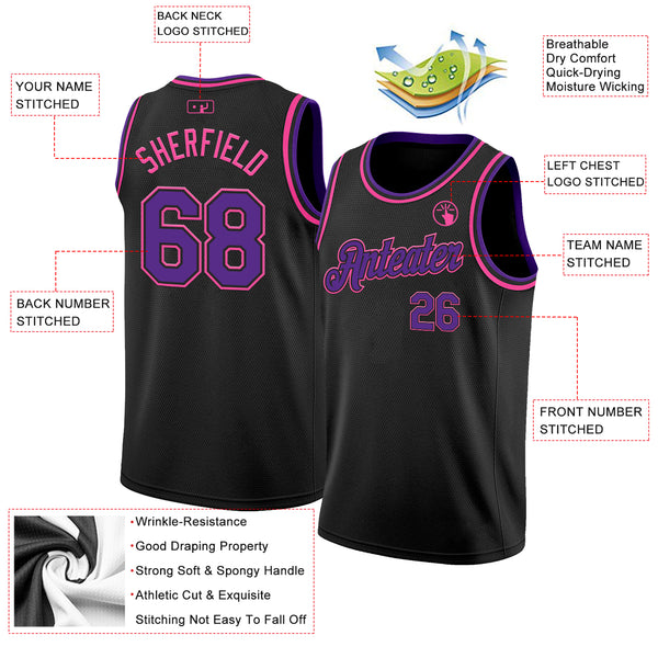 Custom Black Purple-Pink Authentic Basketball Jersey