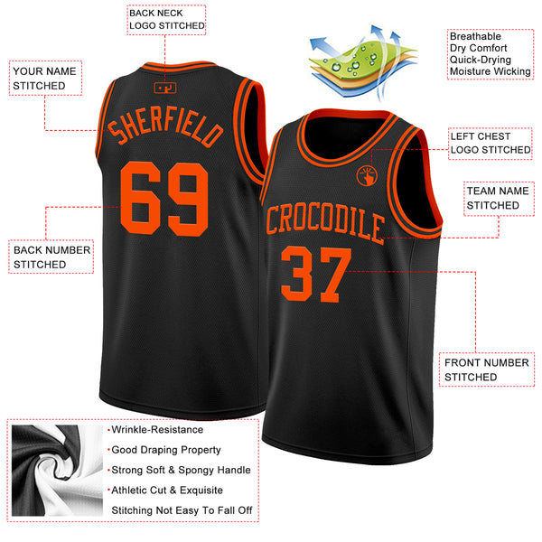 Custom Black Orange Authentic Basketball Jersey