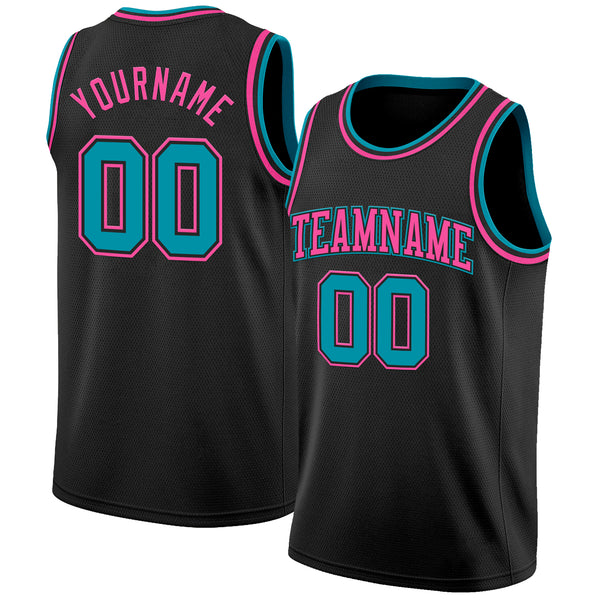 Custom Black Teal-Pink Authentic Basketball Jersey
