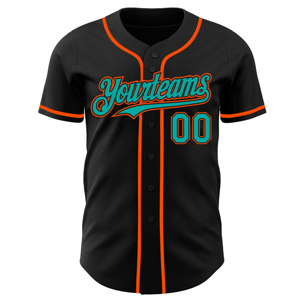 Custom Black Aqua-Orange Authentic Baseball Jersey