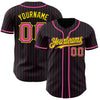 Custom Black Pink Pinstripe Light Yellow Authentic Baseball Jersey