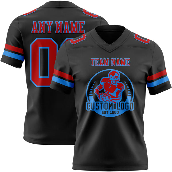Custom Black Red-Powder Blue Authentic Football Jersey