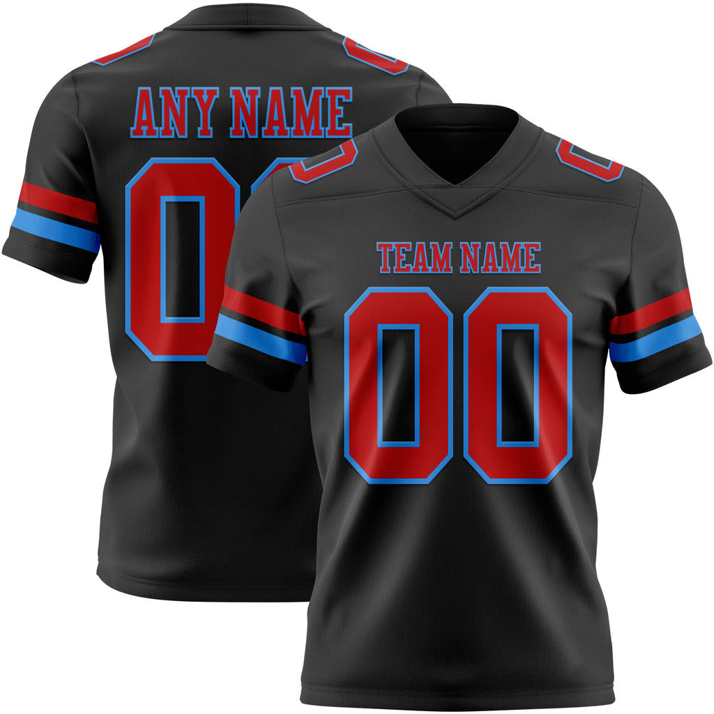 Custom Black Red-Powder Blue Mesh Authentic Football Jersey