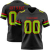 Custom Black Neon Green-Red Authentic Football Jersey