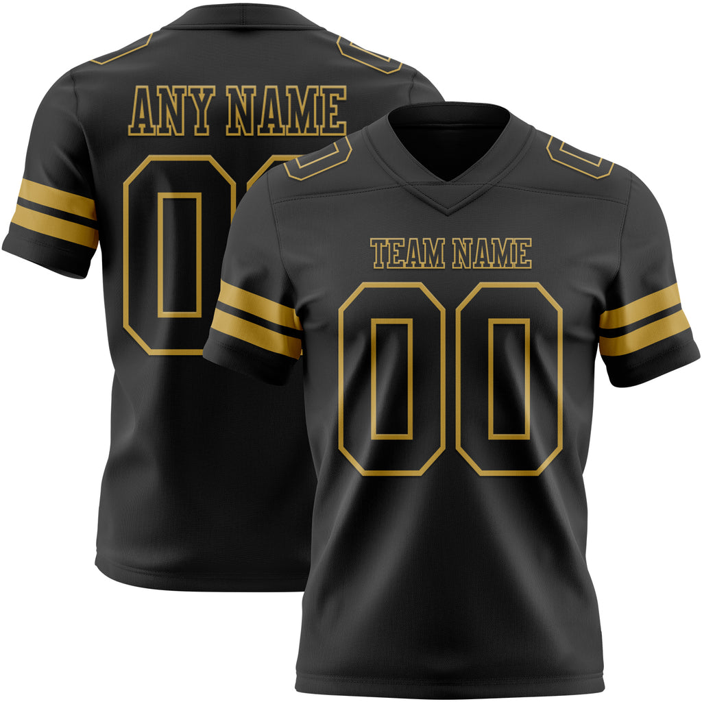 Custom Black Old Gold Mesh Authentic Football Jersey