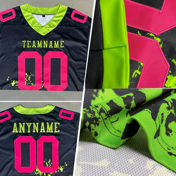 Custom Black Neon Green-Purple 3D Pattern Splash Authentic Football Jersey