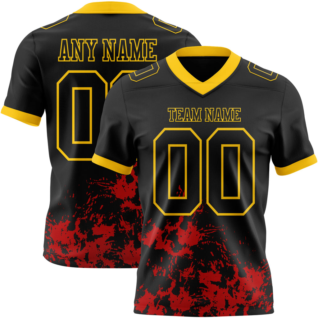 Custom Black Red-Yellow Splash Mesh Authentic Football Jersey