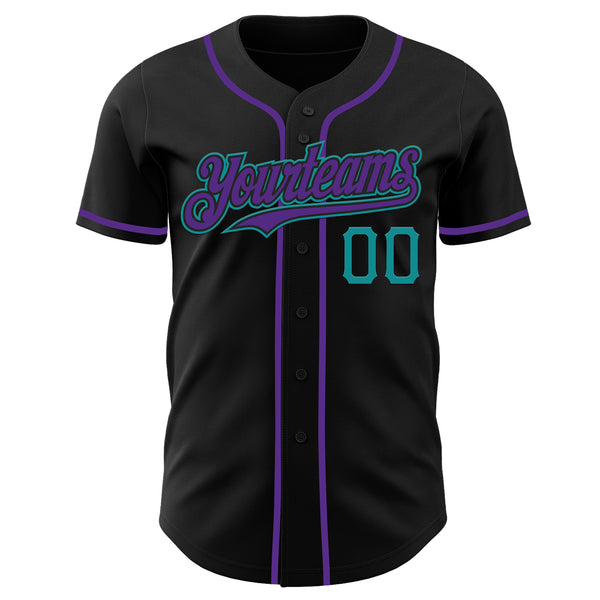 Custom Black Purple-Teal Authentic Baseball Jersey