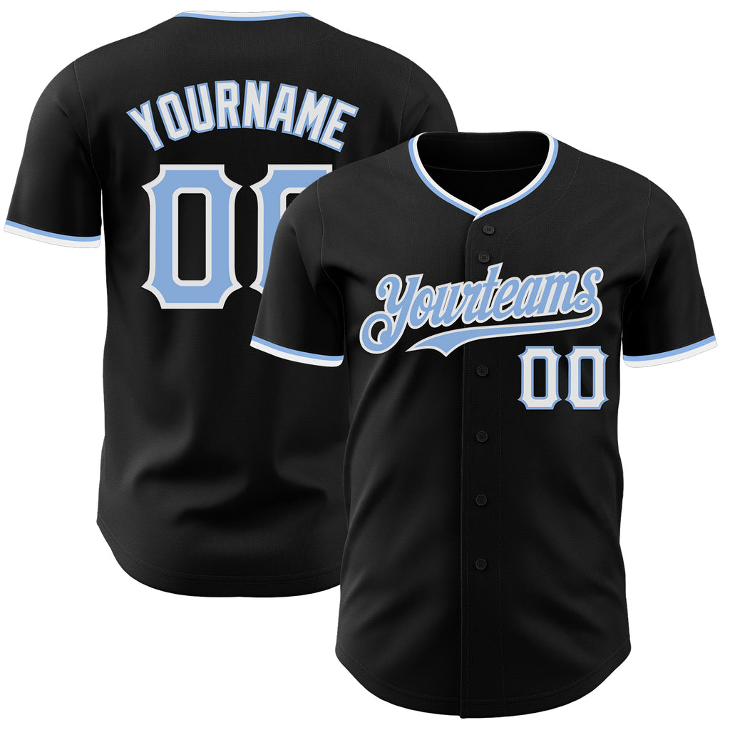 Custom Black Light Blue-White Authentic Baseball Jersey