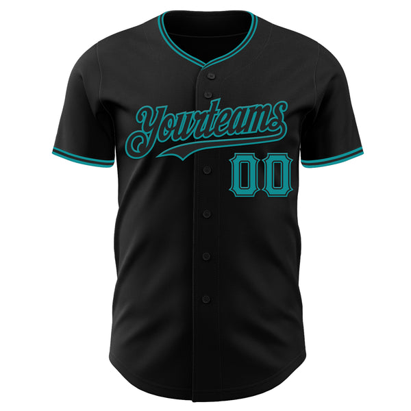 Custom Black Teal Authentic Baseball Jersey
