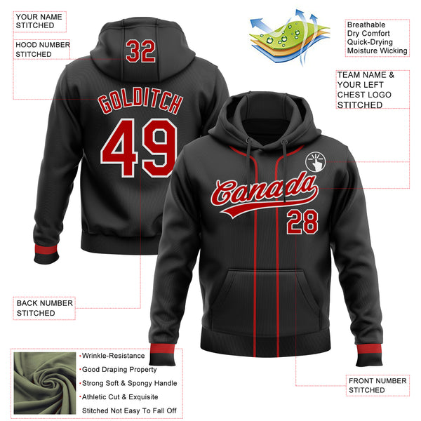 Custom Stitched Black Red-White Baseball Pullover Sweatshirt Hoodie