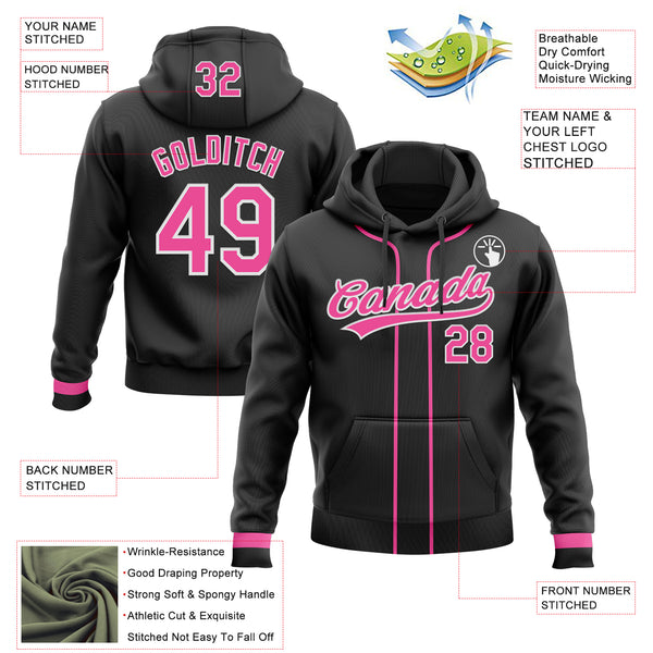 Custom Stitched Black Pink-White Baseball Pullover Sweatshirt Hoodie