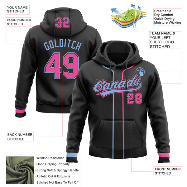 Custom Stitched Black Pink-Light Blue Baseball Pullover Sweatshirt Hoodie