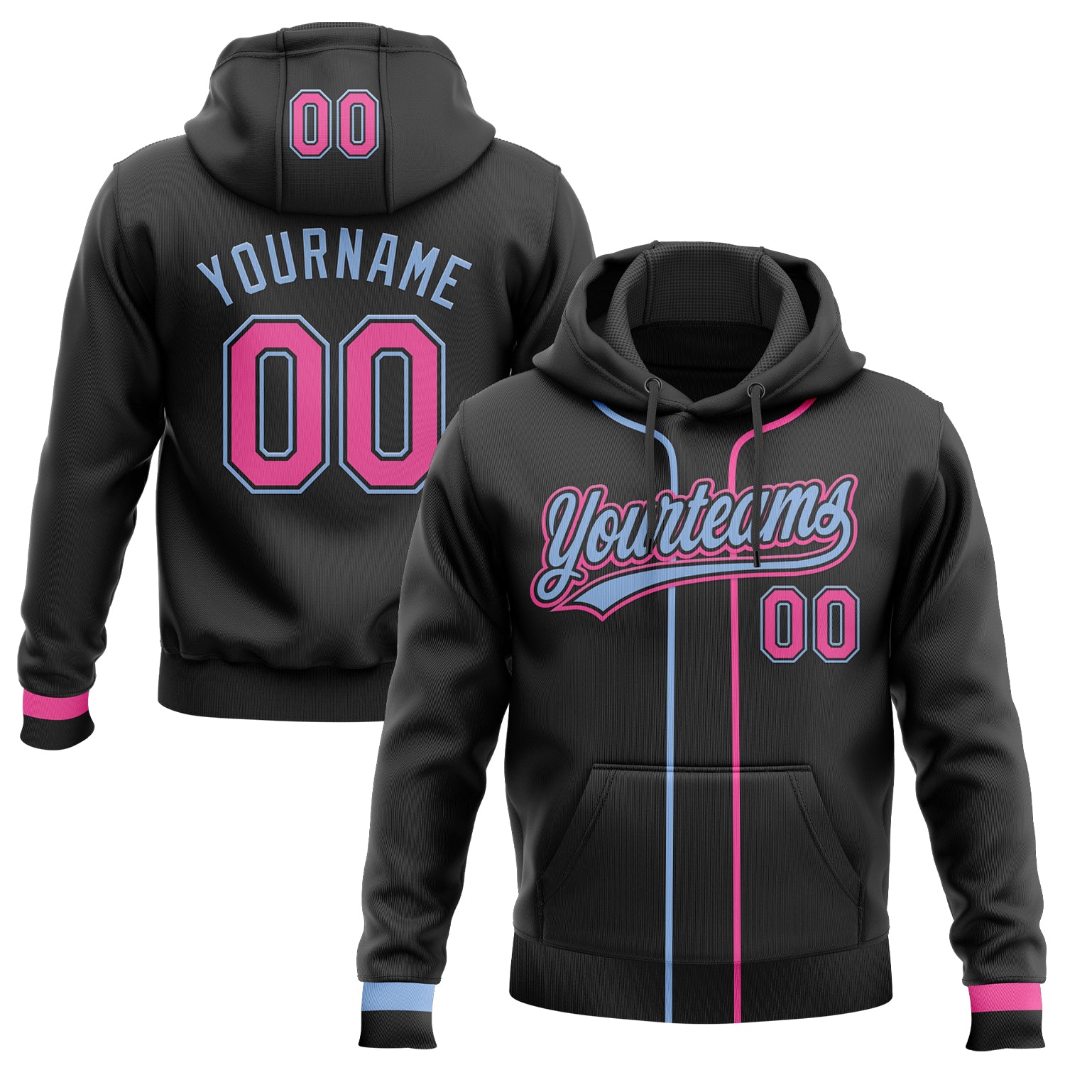 Custom Stitched Black Pink-Light Blue Baseball Pullover Sweatshirt Hoodie