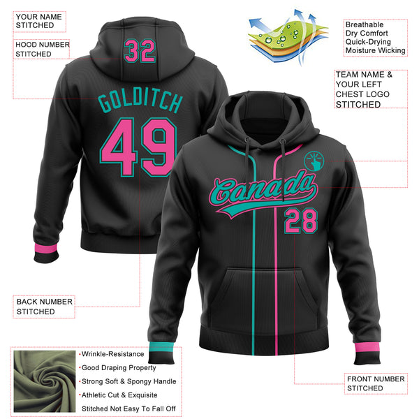 Custom Stitched Black Pink-Aqua Baseball Pullover Sweatshirt Hoodie