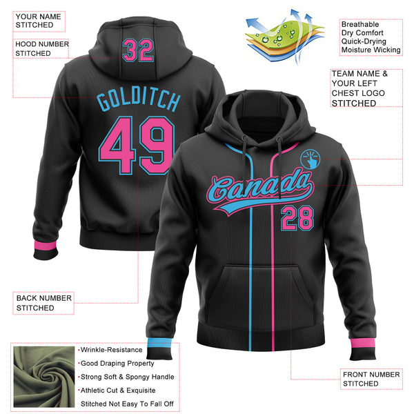 Custom Stitched Black Pink-Sky Blue Baseball Pullover Sweatshirt Hoodie