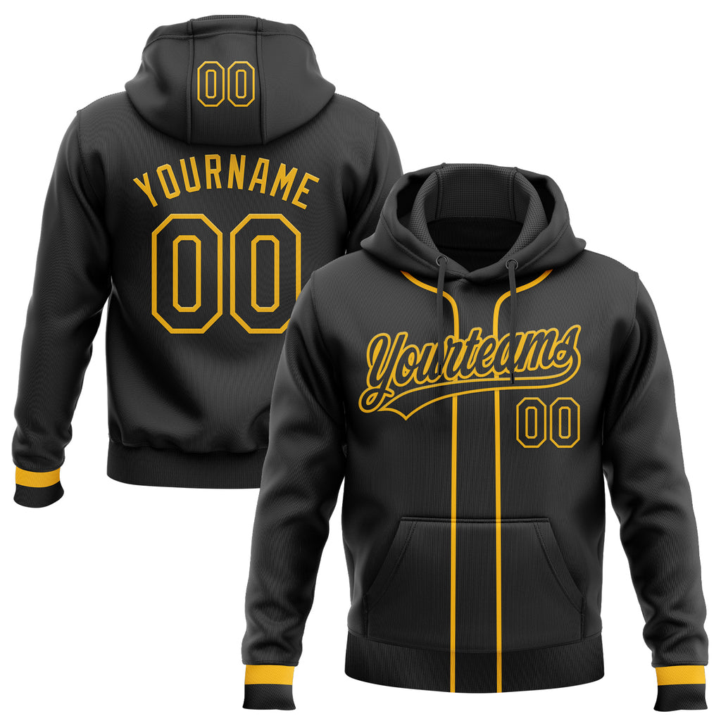 Custom Stitched Black Gold Baseball Pullover Sweatshirt Hoodie