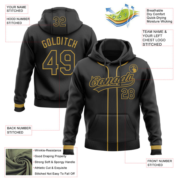 Custom Stitched Black Old Gold Baseball Pullover Sweatshirt Hoodie