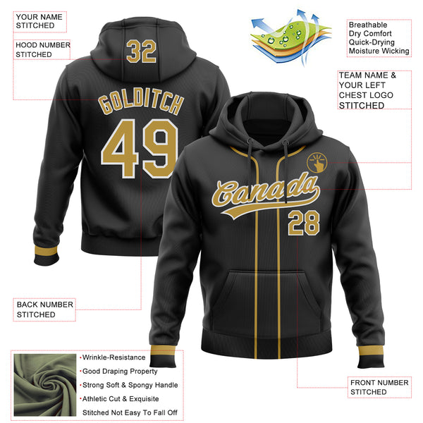 Custom Stitched Black Old Gold-White Baseball Pullover Sweatshirt Hoodie