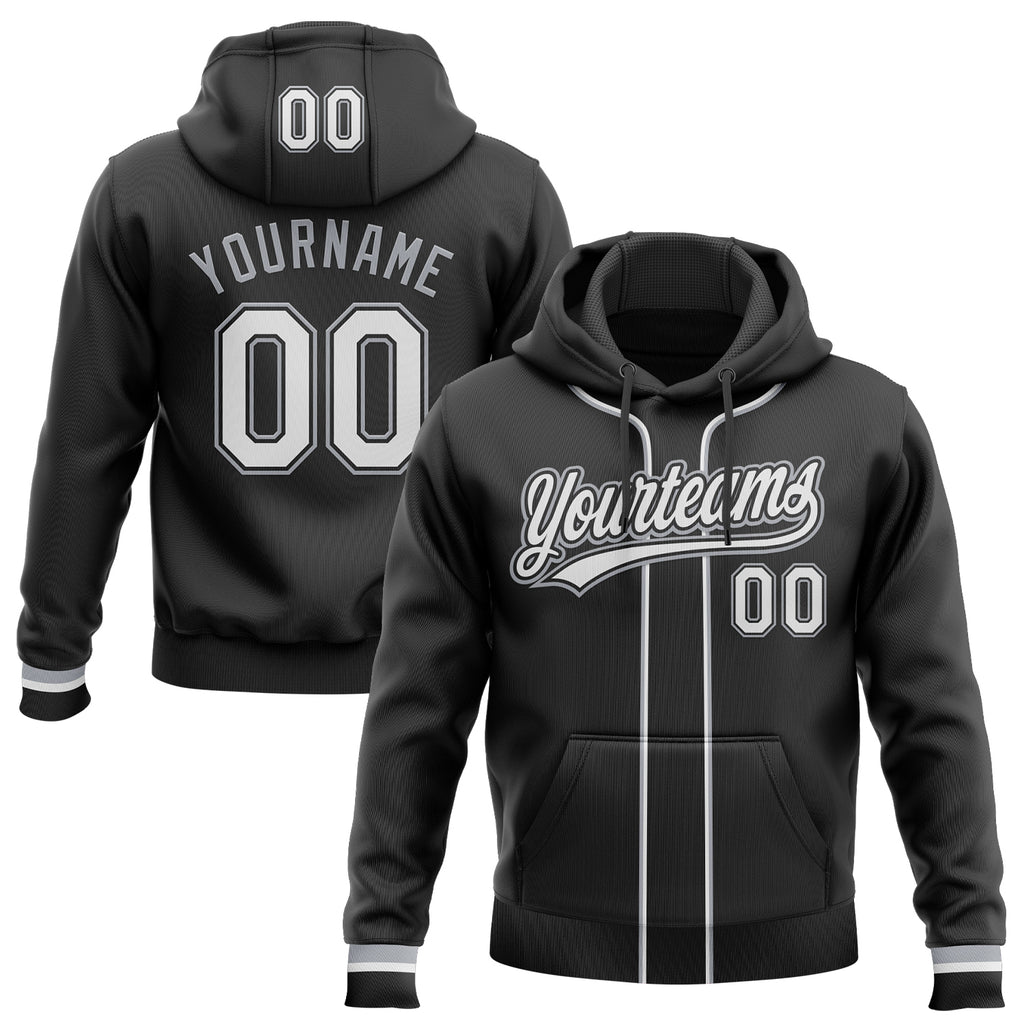 Custom Stitched Black White-Gray Baseball Pullover Sweatshirt Hoodie